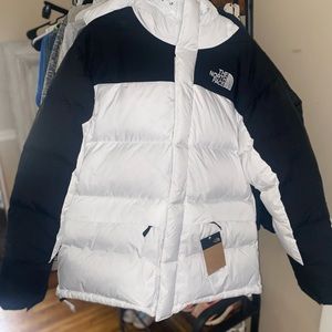 Black and white mens north face coat